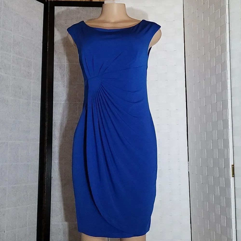 DRESS BARN SLEEVELESS RUCHED DETAILS ROUND NECKLINE SHEATH DRESS - Picture 11 of 14